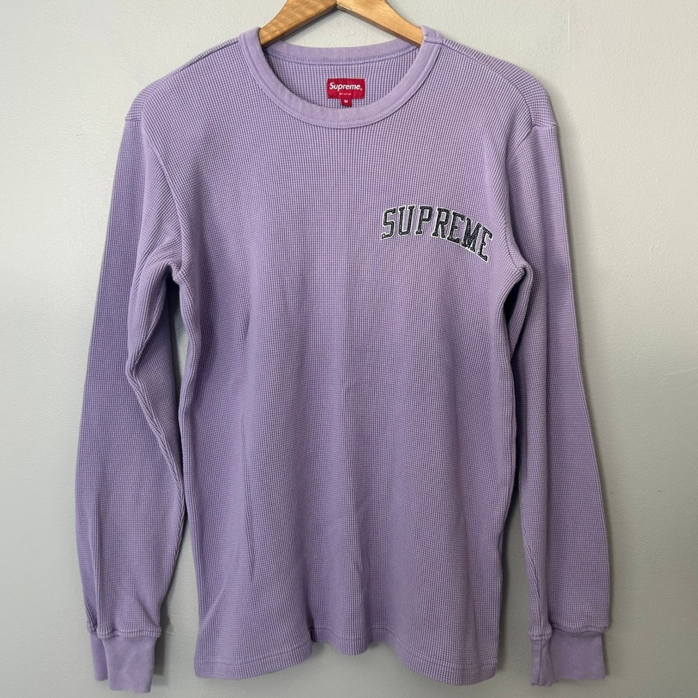 Supreme Thermal Shirt Men M Lavender Purple Waffle Knit Arc Logo Long Sleeve